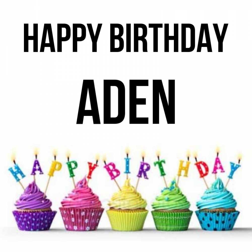 Greetings card с именем, Aden Happy Birthday открытка ко дню рождения с разноцветными вкусняшками Greetings with text for free download 