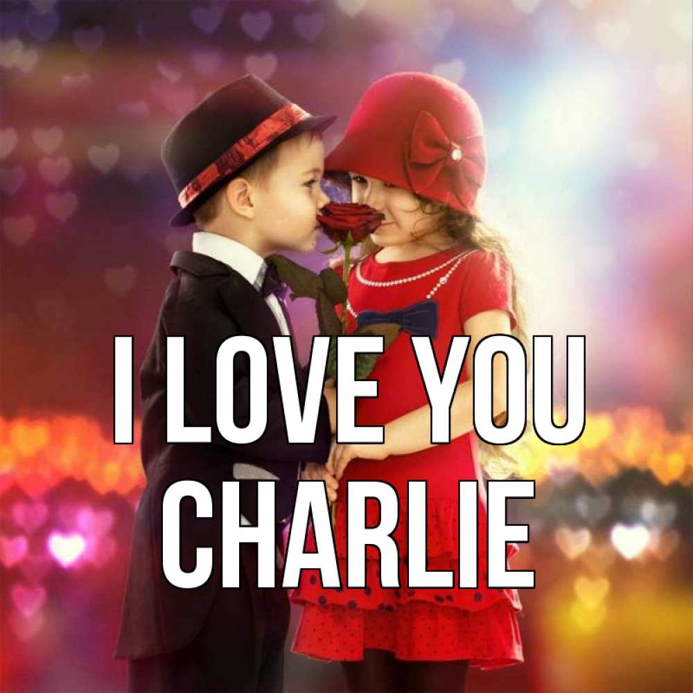 Greetings card с именем, Charlie I love you черное и красное и роза Greetings with text for free download 