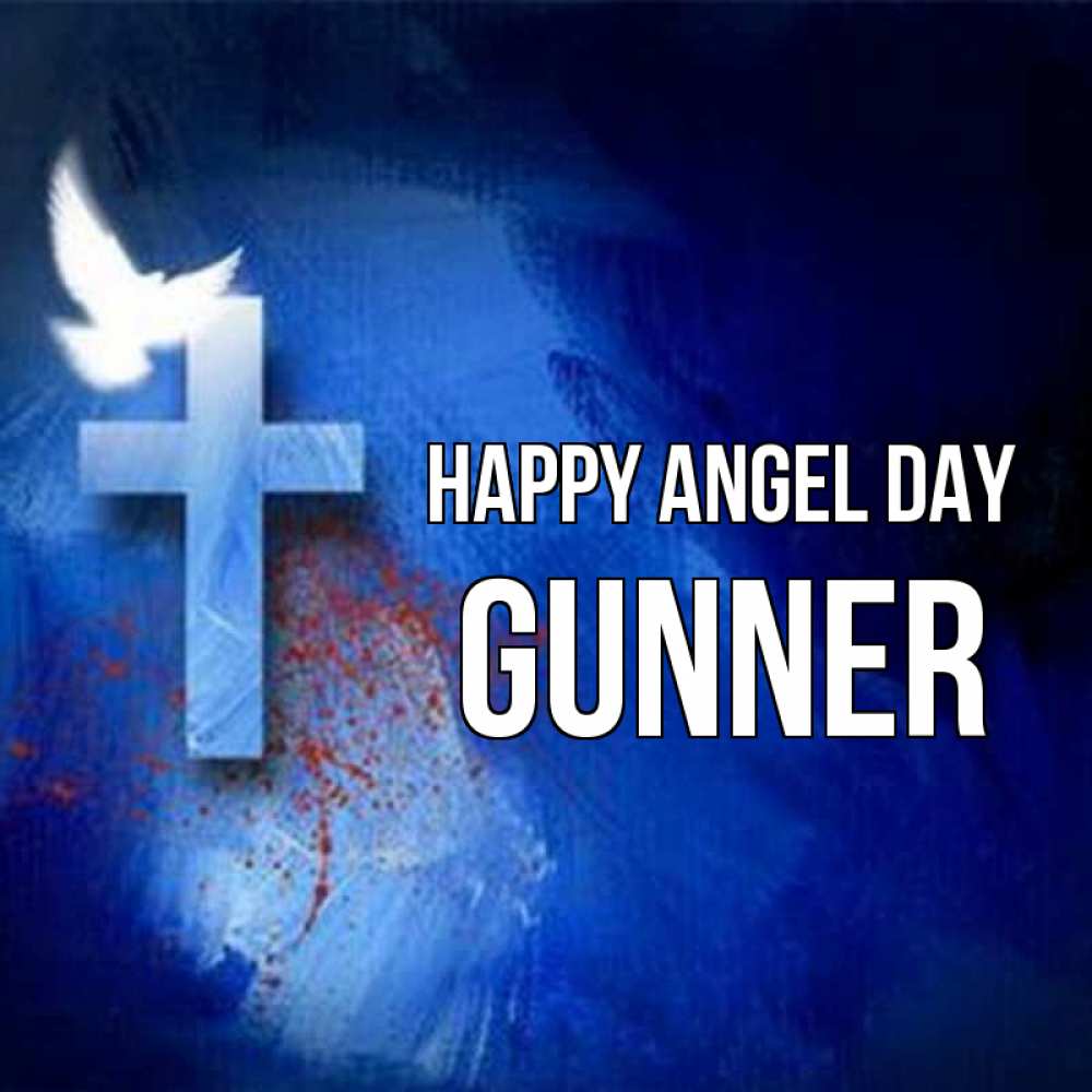 Greetings card с именем, Gunner happy angel day Синий фон и птица Greetings with text for free download 