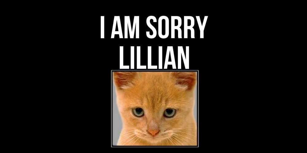 Greetings card с именем, Lillian I am sorry рыжий грустный кот просит прощения Greetings with text for free download 