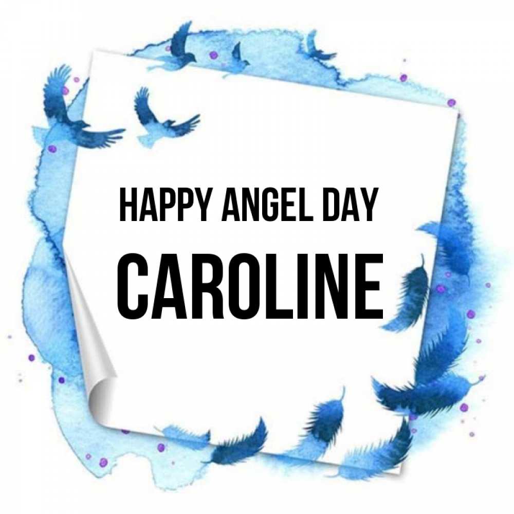 Greetings card с именем, Caroline happy angel day красивые птицы летят Greetings with text for free download 