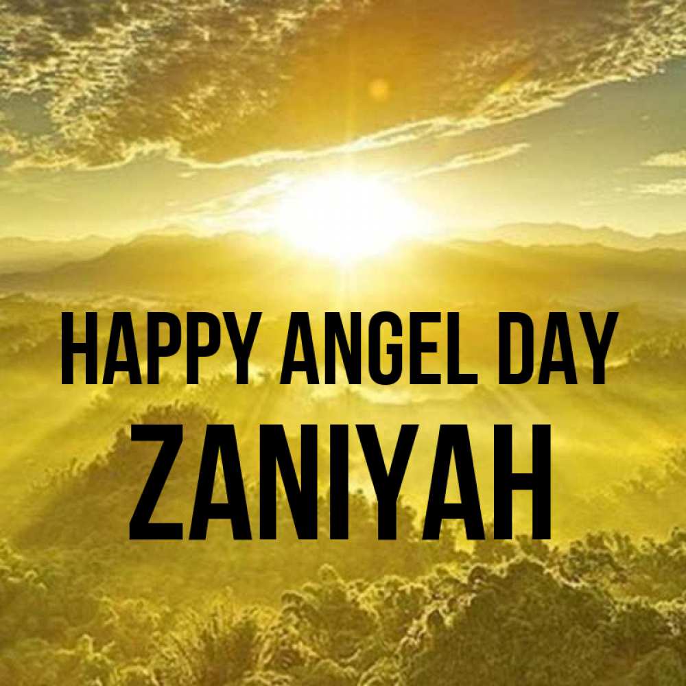 Greetings card с именем, Zaniyah happy angel day леса и небо в желтом Greetings with text for free download 