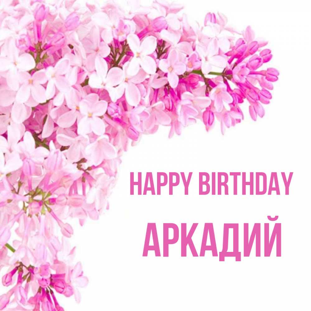 Greetings card с именем, Аркадий Happy Birthday Сирень на белом фоне Greetings with text for free download 