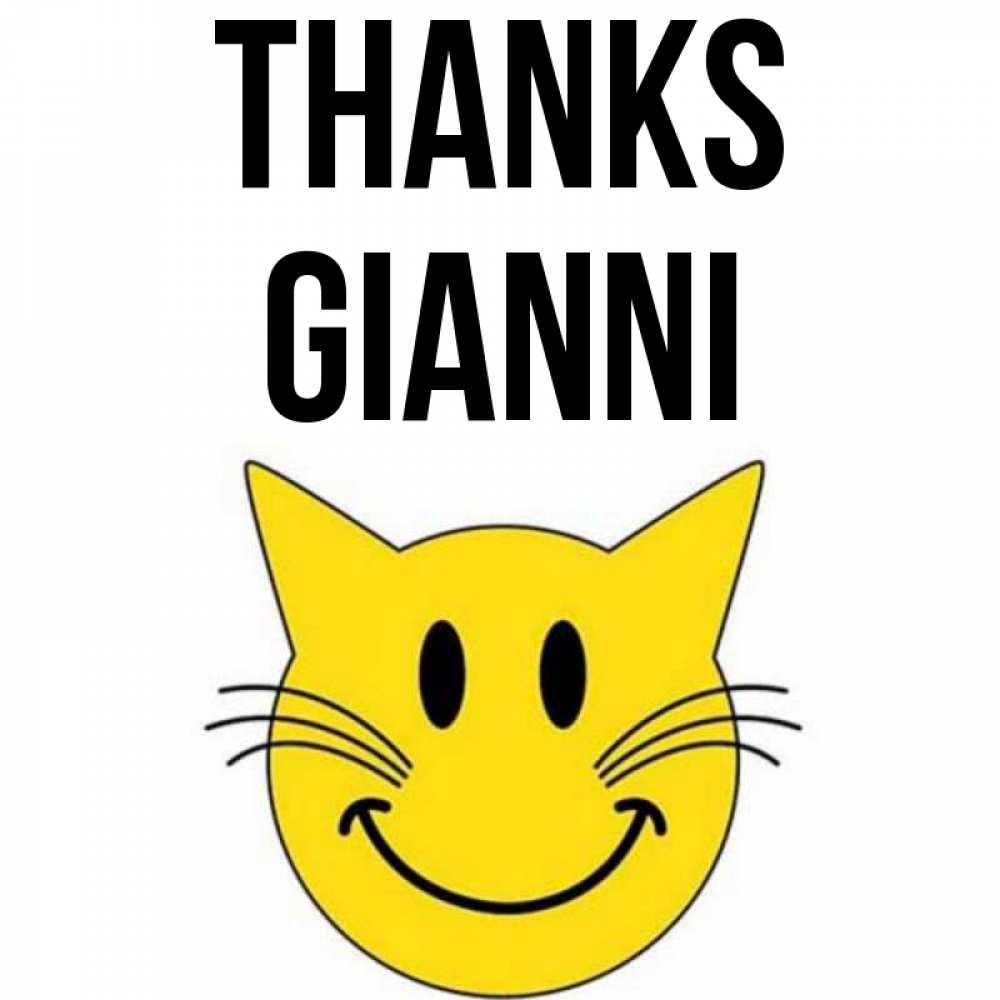 Greetings card с именем, Gianni Thanks улыбающийся смайл кот Greetings with text for free download 