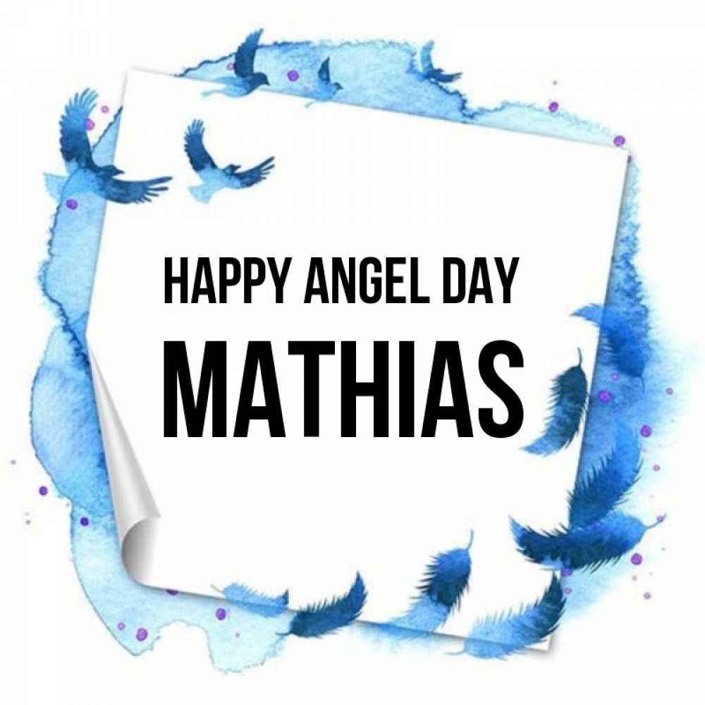 Greetings card с именем, Mathias happy angel day красивые птицы летят Greetings with text for free download 