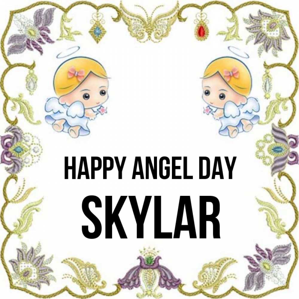 Greetings card с именем, Skylar happy angel day маленькие ангелы с крылышками Greetings with text for free download 