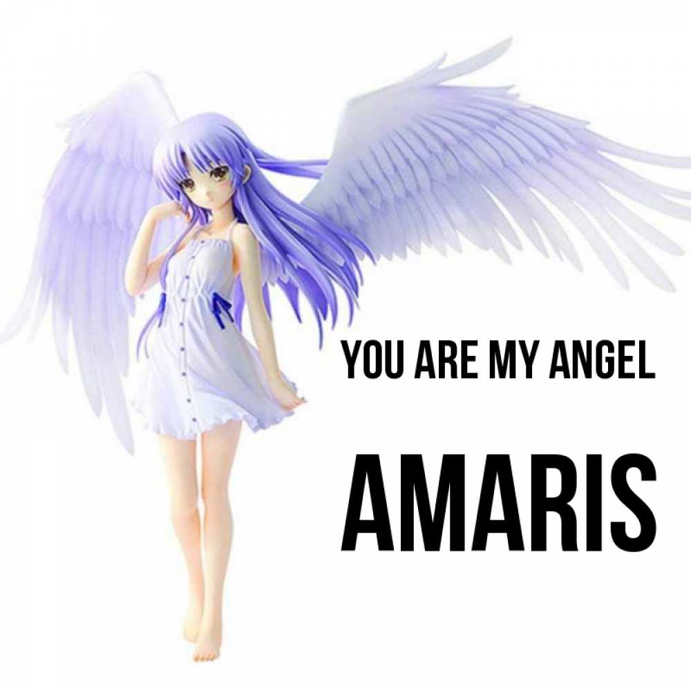 Greetings card с именем, Amaris You are my angel девушка ангел с фиолетовыми крыльями Greetings with text for free download 