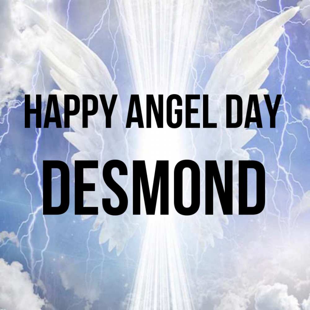 Greetings card с именем, Desmond happy angel day молнии на небе и свет Greetings with text for free download 