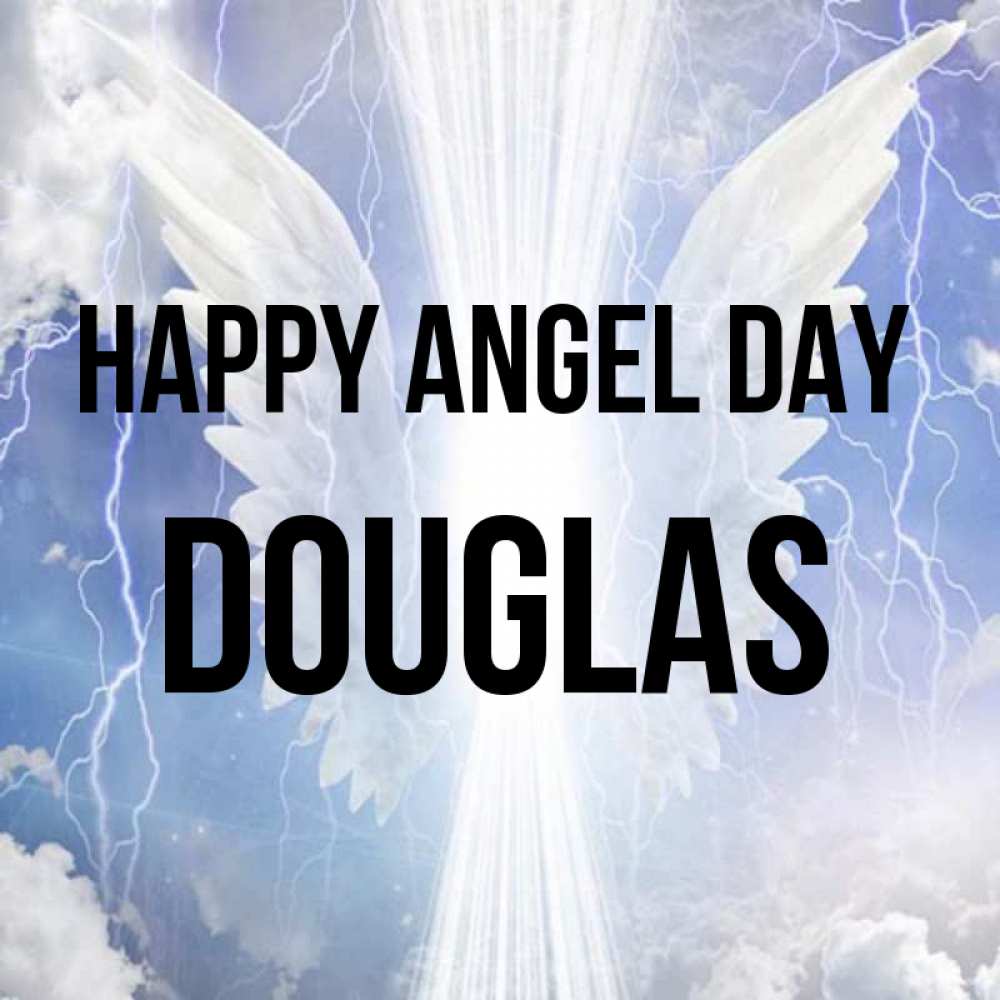 Greetings card с именем, Douglas happy angel day молнии на небе и свет Greetings with text for free download 