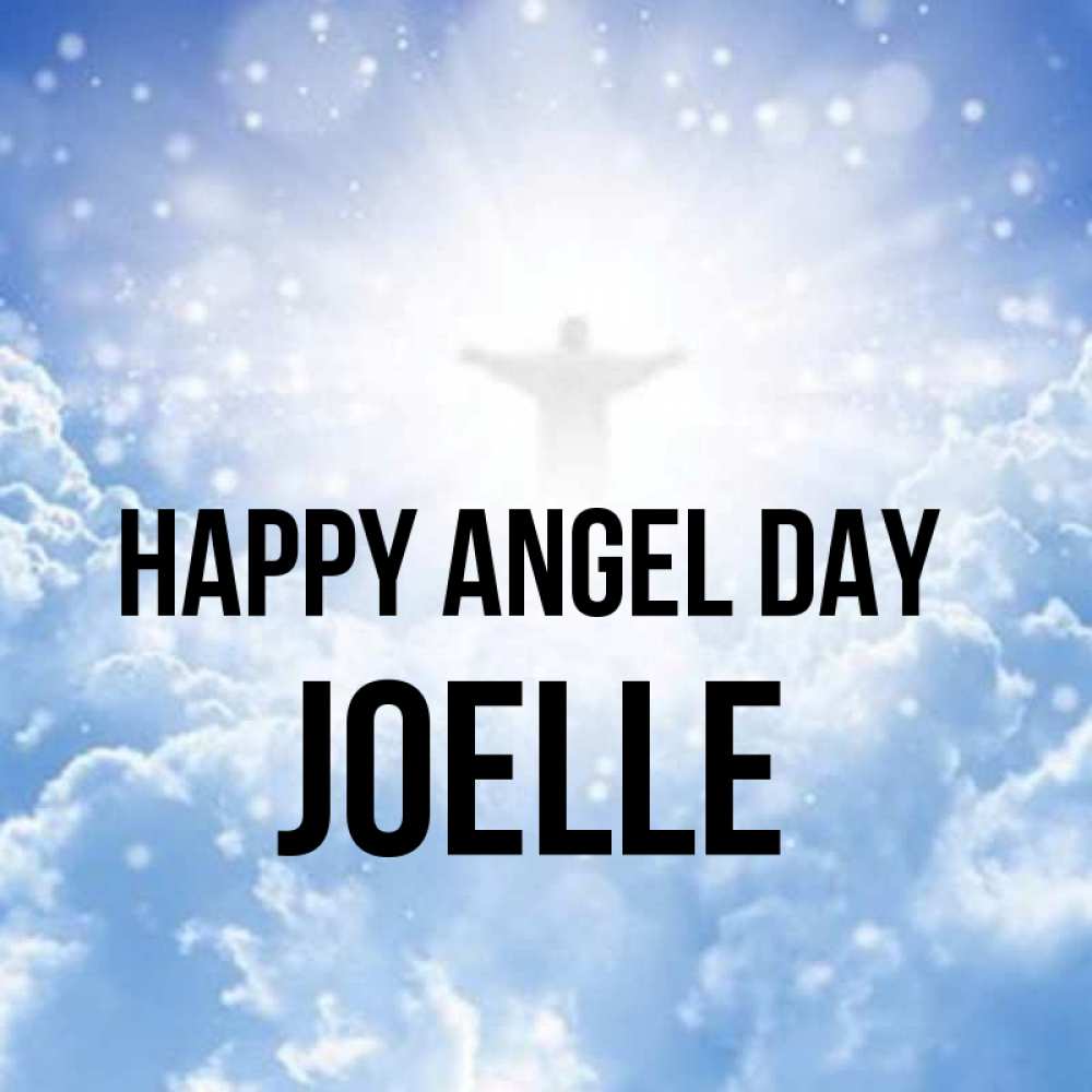 Greetings card с именем, Joelle happy angel day ангел на облаках в свете солнца Greetings with text for free download 