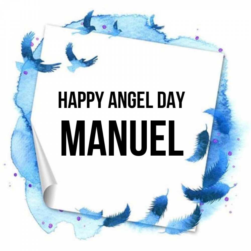 Greetings card с именем, Manuel happy angel day красивые птицы летят Greetings with text for free download 