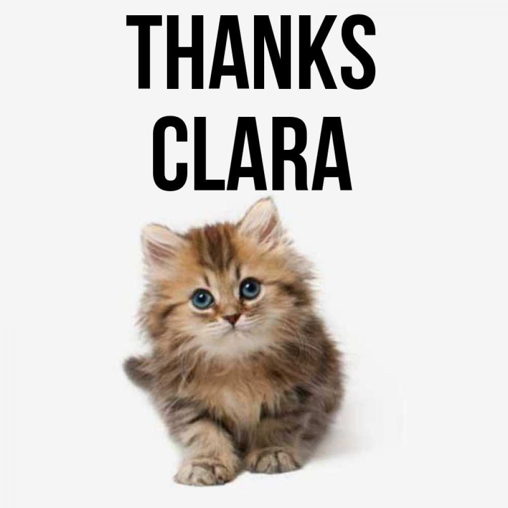 Greetings card с именем, Clara Thanks пушистый котик Greetings with text for free download 