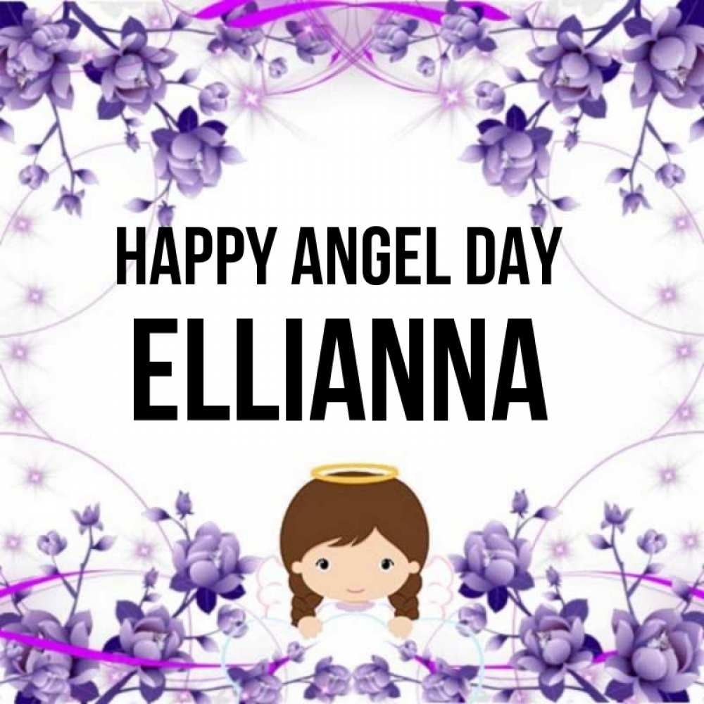 Greetings card с именем, Ellianna happy angel day с именинами в рамочке Greetings with text for free download 
