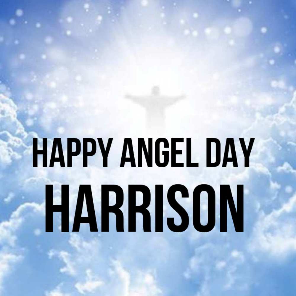 Greetings card с именем, Harrison happy angel day ангел на облаках в свете солнца Greetings with text for free download 