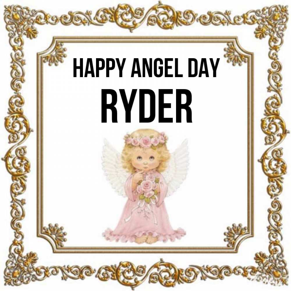 Greetings card с именем, Ryder happy angel day девочка ангел с крыльями и цветами в розовом платье Greetings with text for free download 