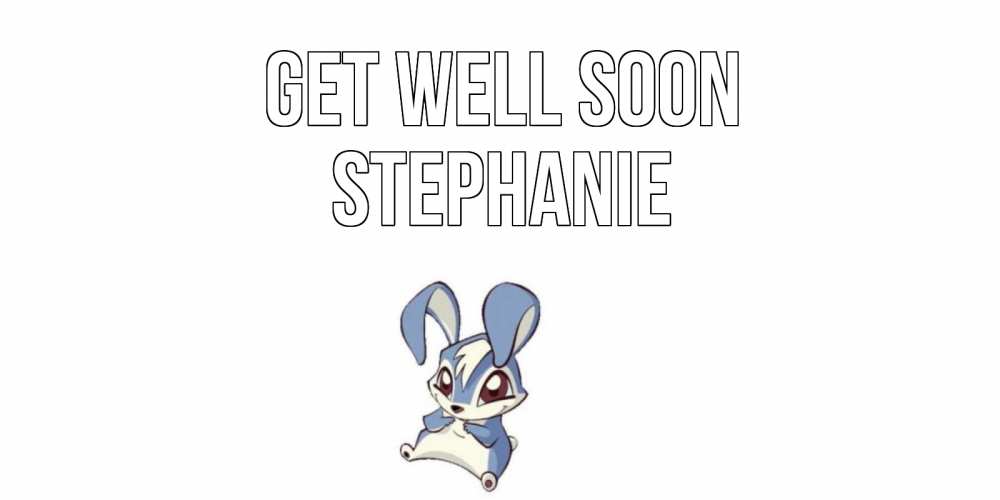 Greetings card с именем, Stephanie Get well soon серый заяц на открытке про выздоравление Greetings with text for free download 