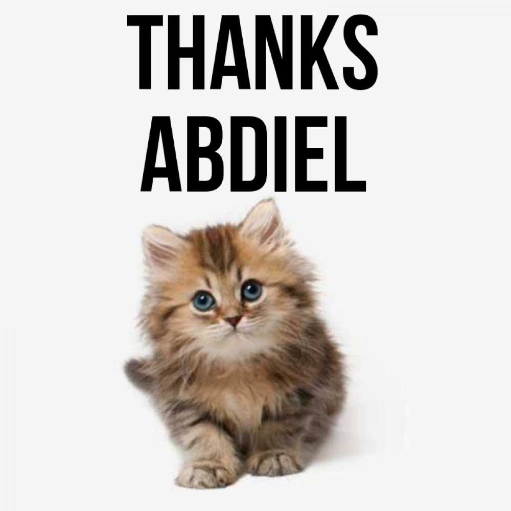 Greetings card с именем, Abdiel Thanks пушистый котик Greetings with text for free download 