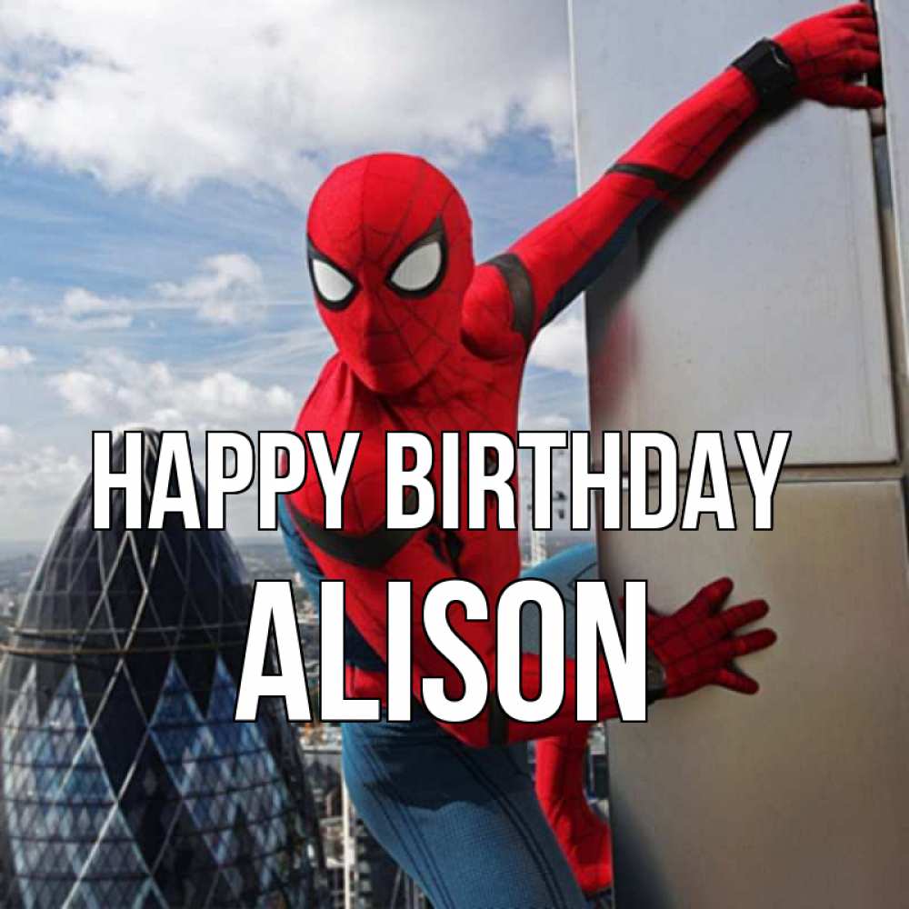 Greetings card с именем, Alison Happy Birthday Марвел Greetings with text for free download 