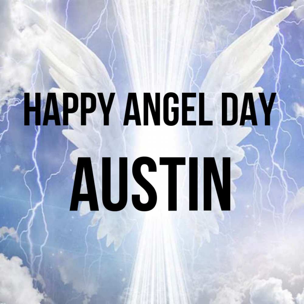 Greetings card с именем, Austin happy angel day молнии на небе и свет Greetings with text for free download 
