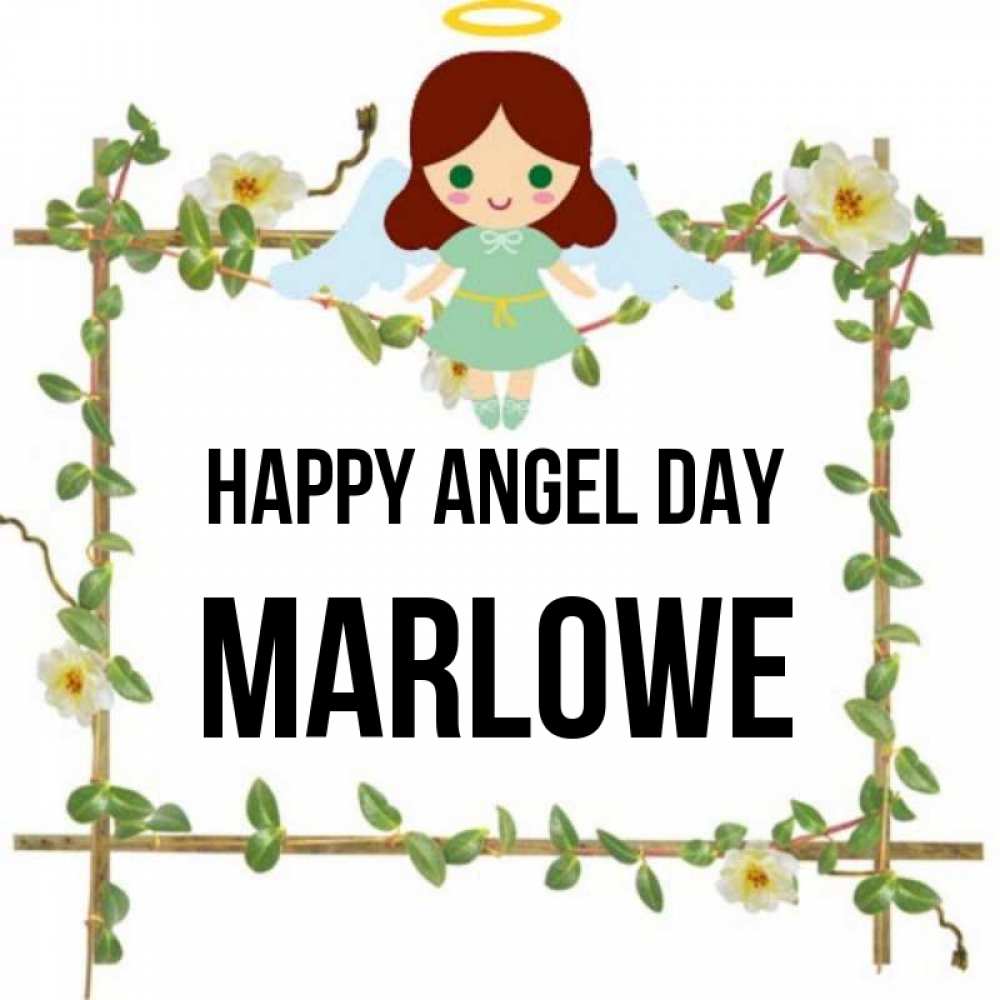 Greetings card с именем, Marlowe happy angel day Ангел с нимбом Greetings with text for free download 