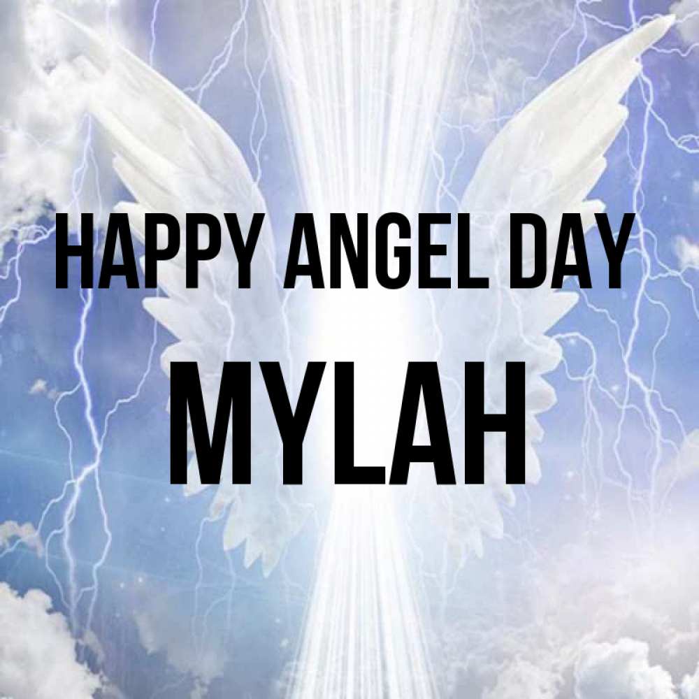 Greetings card с именем, Mylah happy angel day молнии на небе и свет Greetings with text for free download 