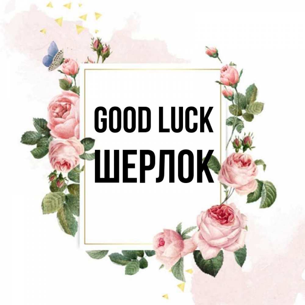 Greetings card с именем, Шерлок Good luck розовые розы Greetings with text for free download 