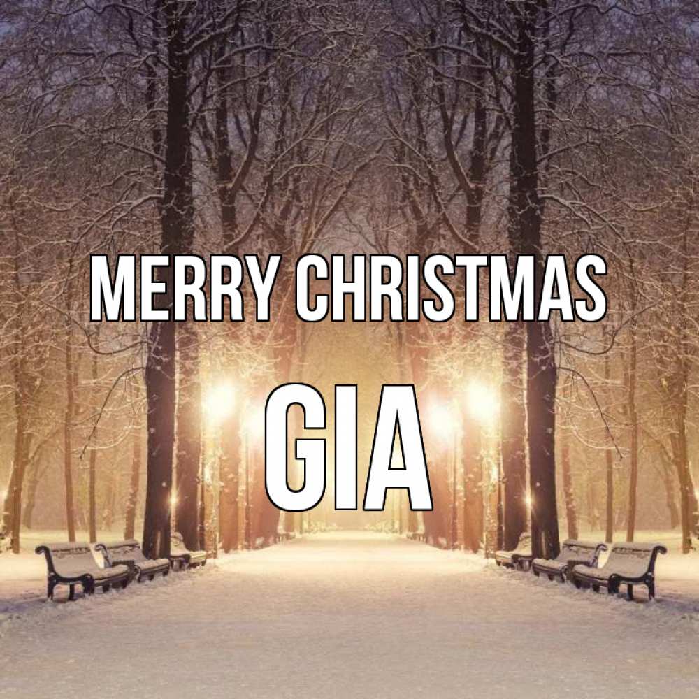 Greetings card с именем, Gia Merry Christmas зима, парк, фонарь, лес Greetings with text for free download 