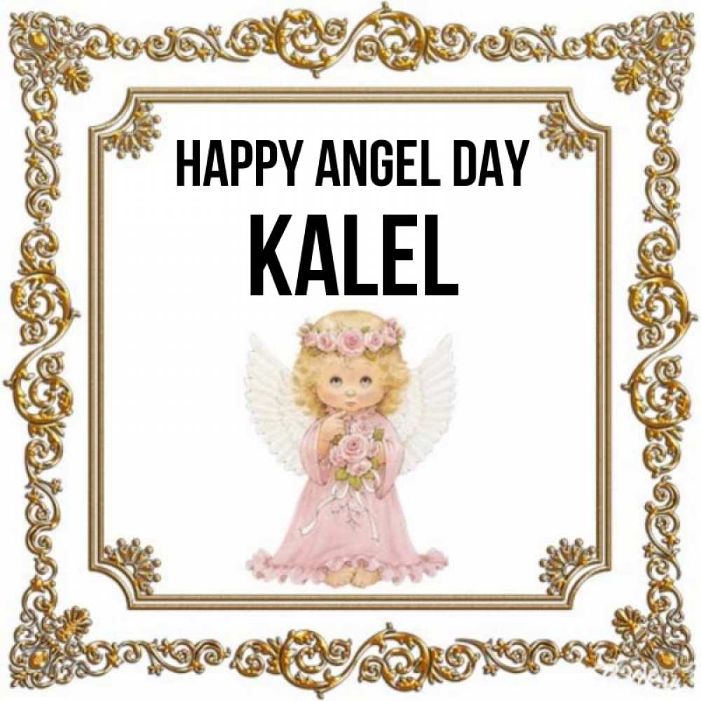 Greetings card с именем, Kalel happy angel day девочка ангел с крыльями и цветами в розовом платье Greetings with text for free download 