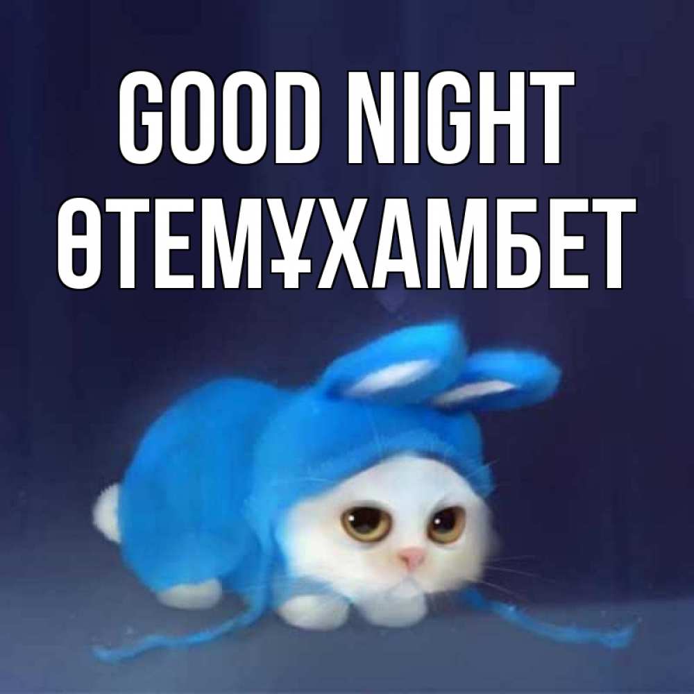 Greetings card с именем, ӨТЕМҰХАМБЕТ Good night кот в голубом костюме кролика с ушками Greetings with text for free download 