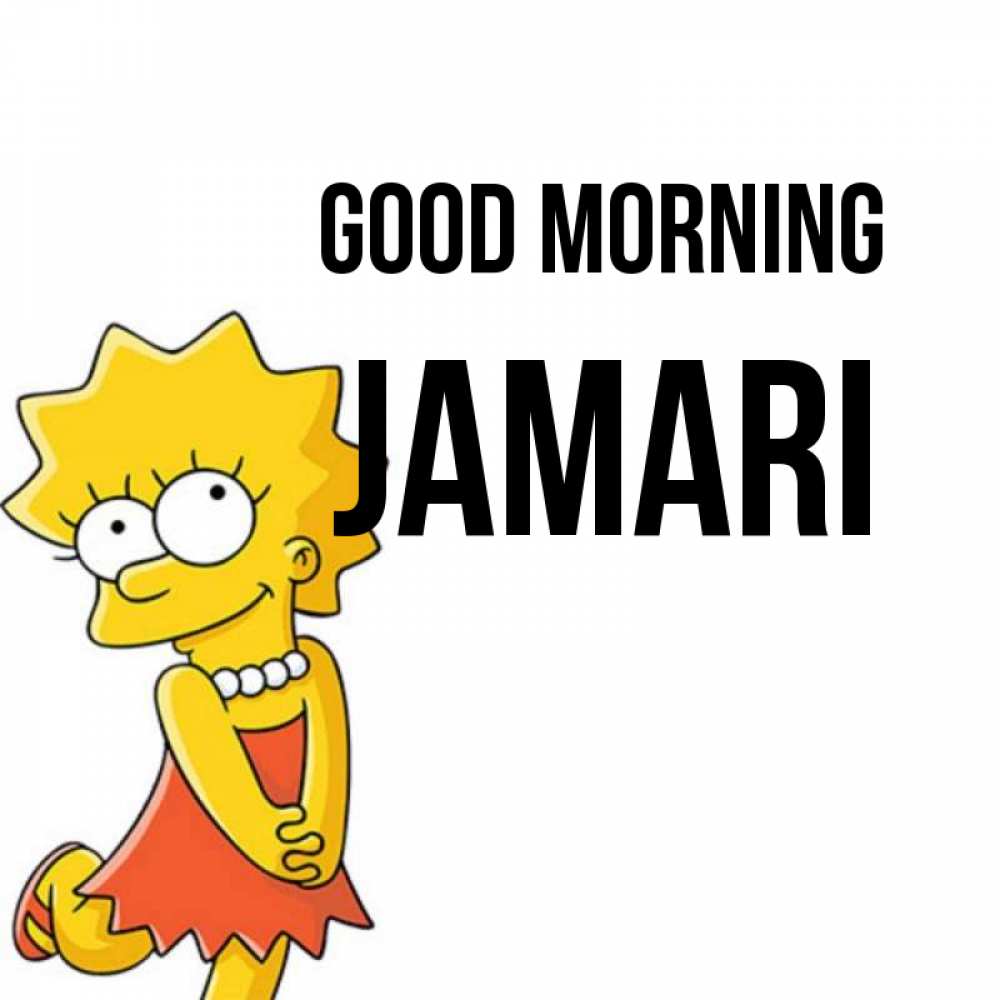 Greetings card с именем, Jamari Good morning в платье и ожерелье Greetings with text for free download 