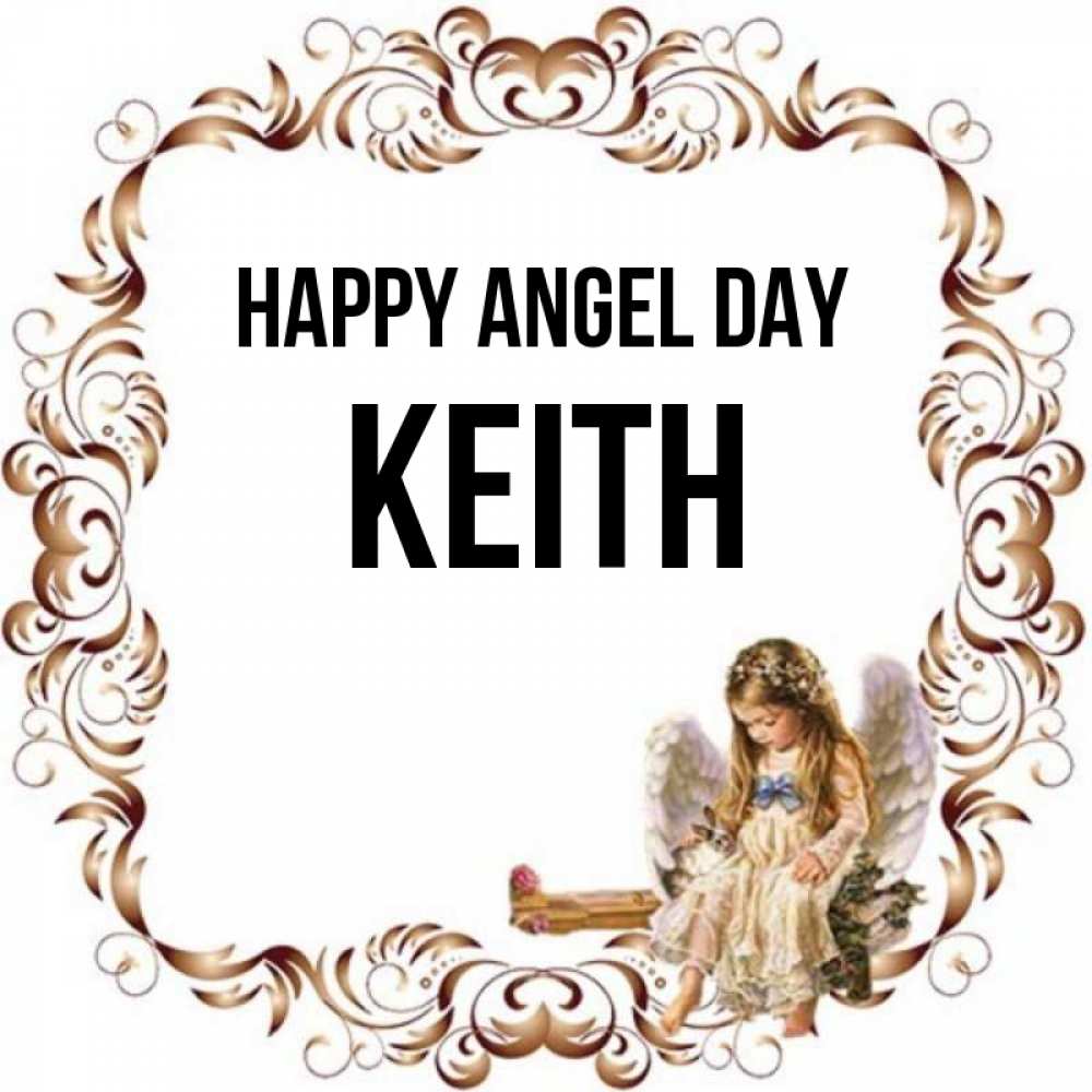 Greetings card с именем, Keith happy angel day рамочка из перьев и ангелочек Greetings with text for free download 