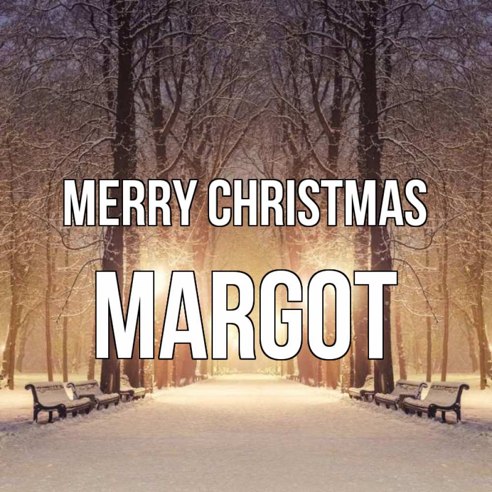 Greetings card с именем, Margot Merry Christmas зима, парк, фонарь, лес Greetings with text for free download 