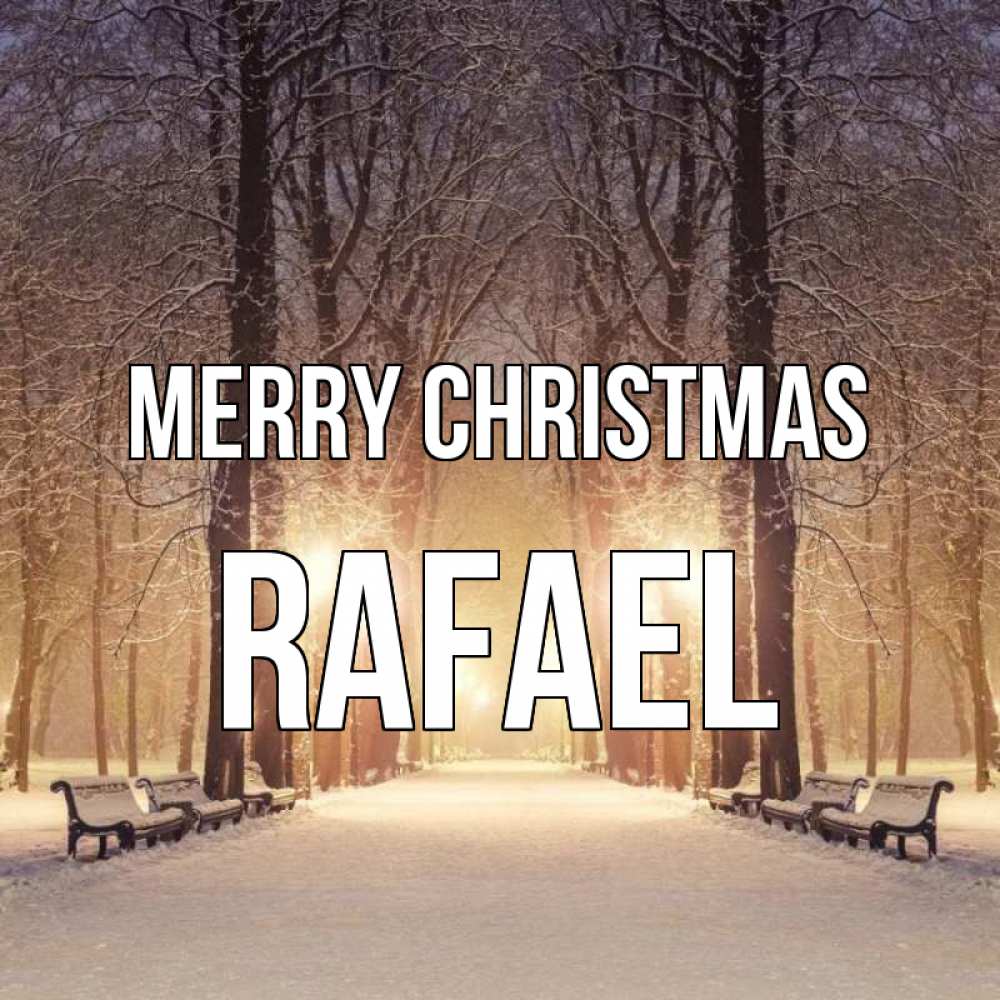 Greetings card с именем, Rafael Merry Christmas зима, парк, фонарь, лес Greetings with text for free download 
