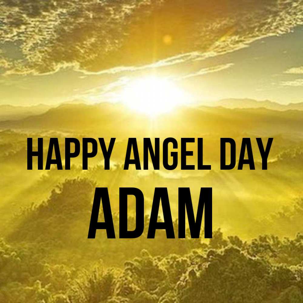 Greetings card с именем, Adam happy angel day леса и небо в желтом Greetings with text for free download 