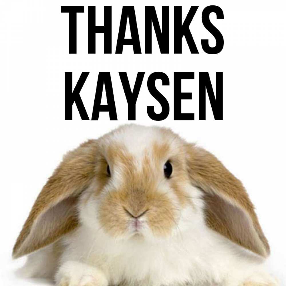 Greetings card с именем, Kaysen Thanks коричнево белый заяц Greetings with text for free download 