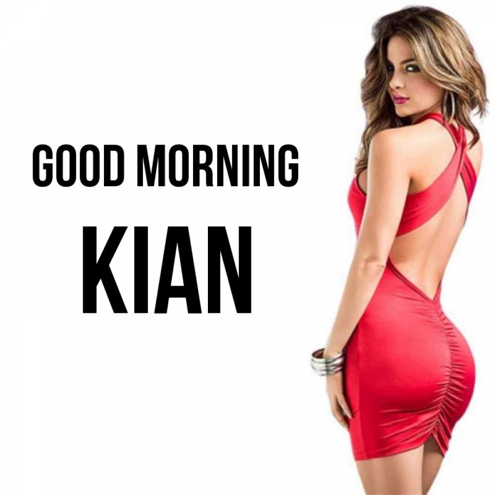 Greetings card с именем, Kian Good morning девушка в красном платье Greetings with text for free download 