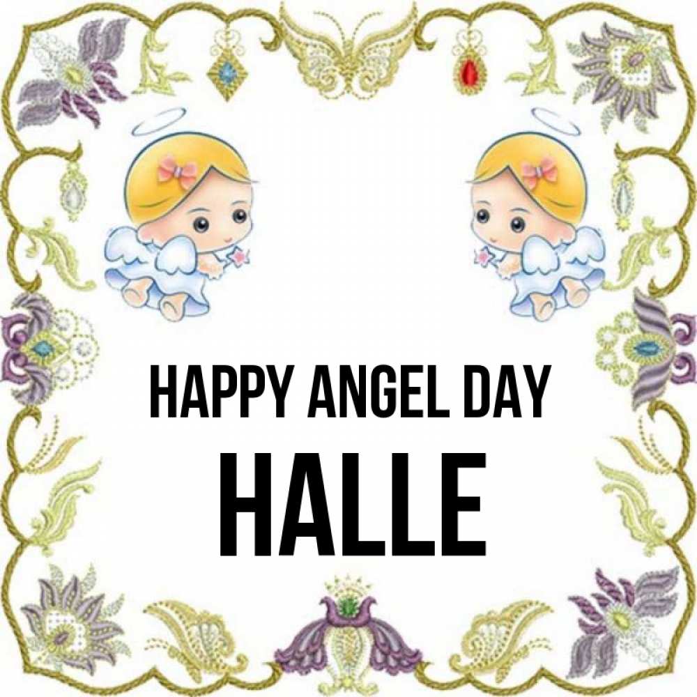 Greetings card с именем, Halle happy angel day маленькие ангелы с крылышками Greetings with text for free download 