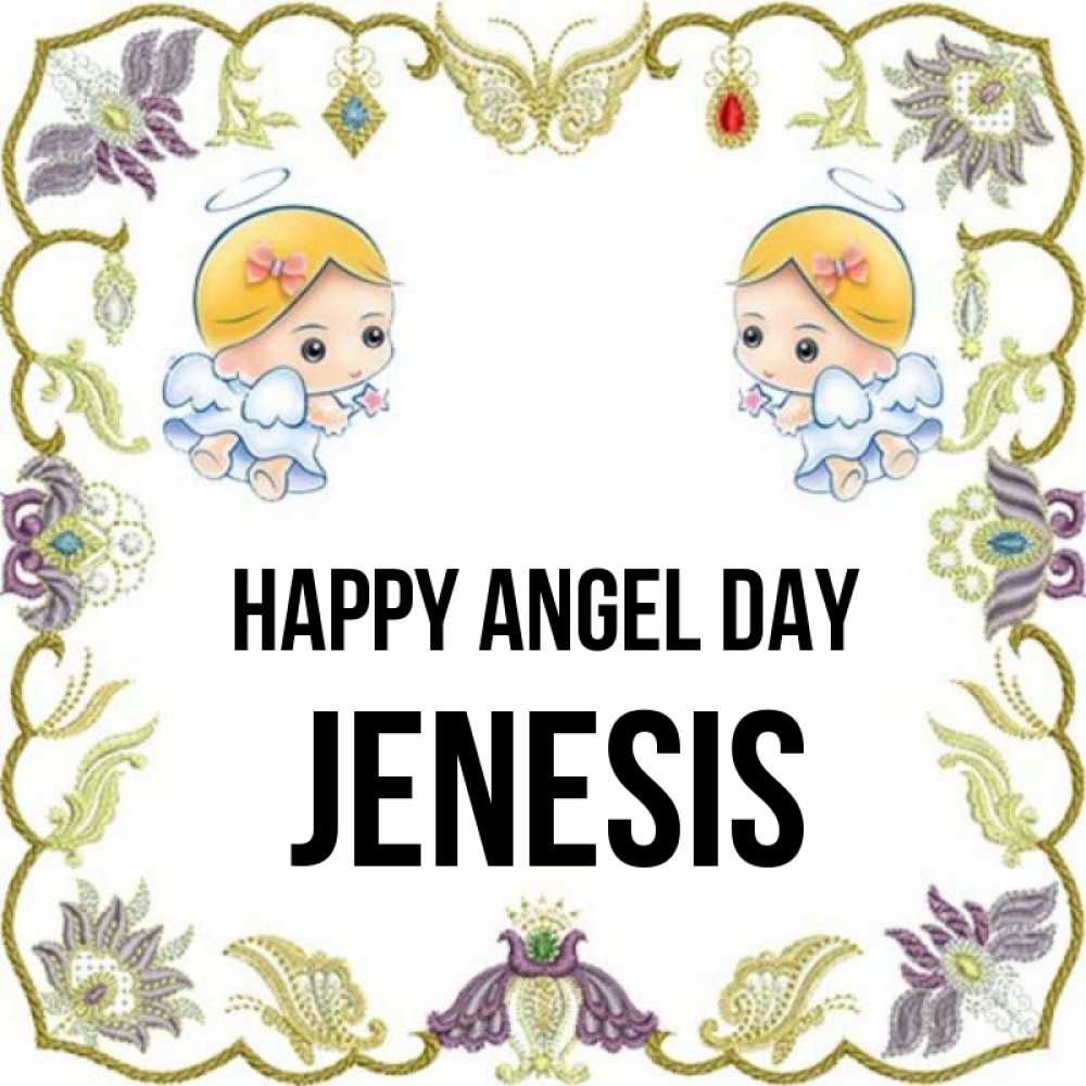 Greetings card с именем, Jenesis happy angel day маленькие ангелы с крылышками Greetings with text for free download 