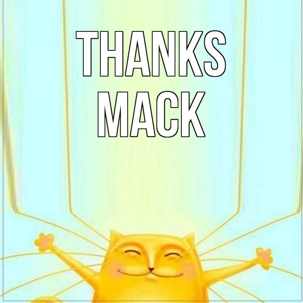 Greetings card с именем, Mack Thanks кот с усами благодарит Greetings with text for free download 
