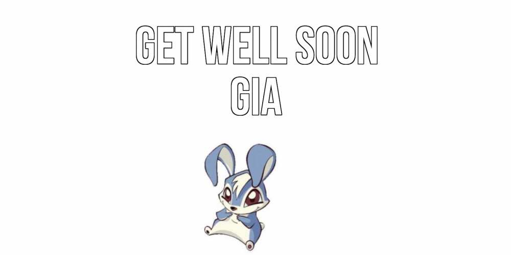Greetings card с именем, Gia Get well soon серый заяц на открытке про выздоравление Greetings with text for free download 