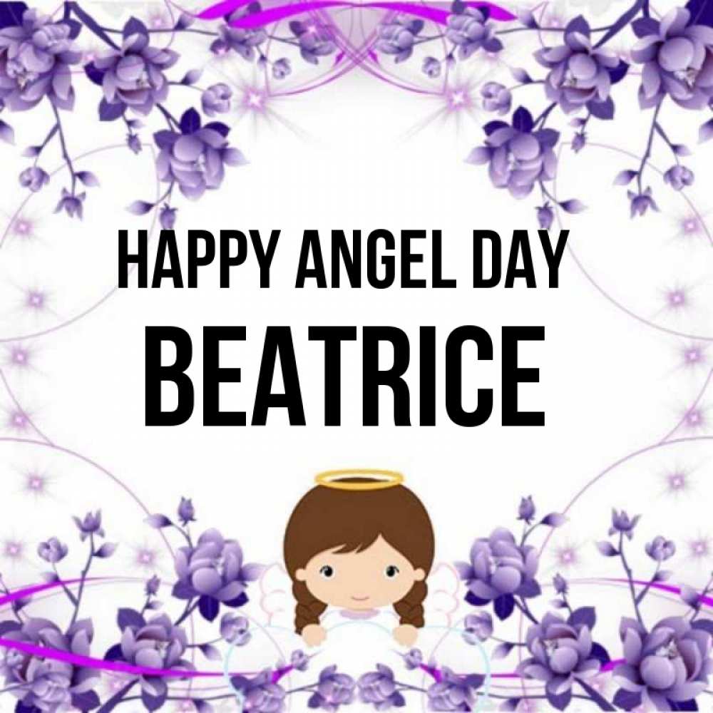 Greetings card с именем, Beatrice happy angel day с именинами в рамочке Greetings with text for free download 