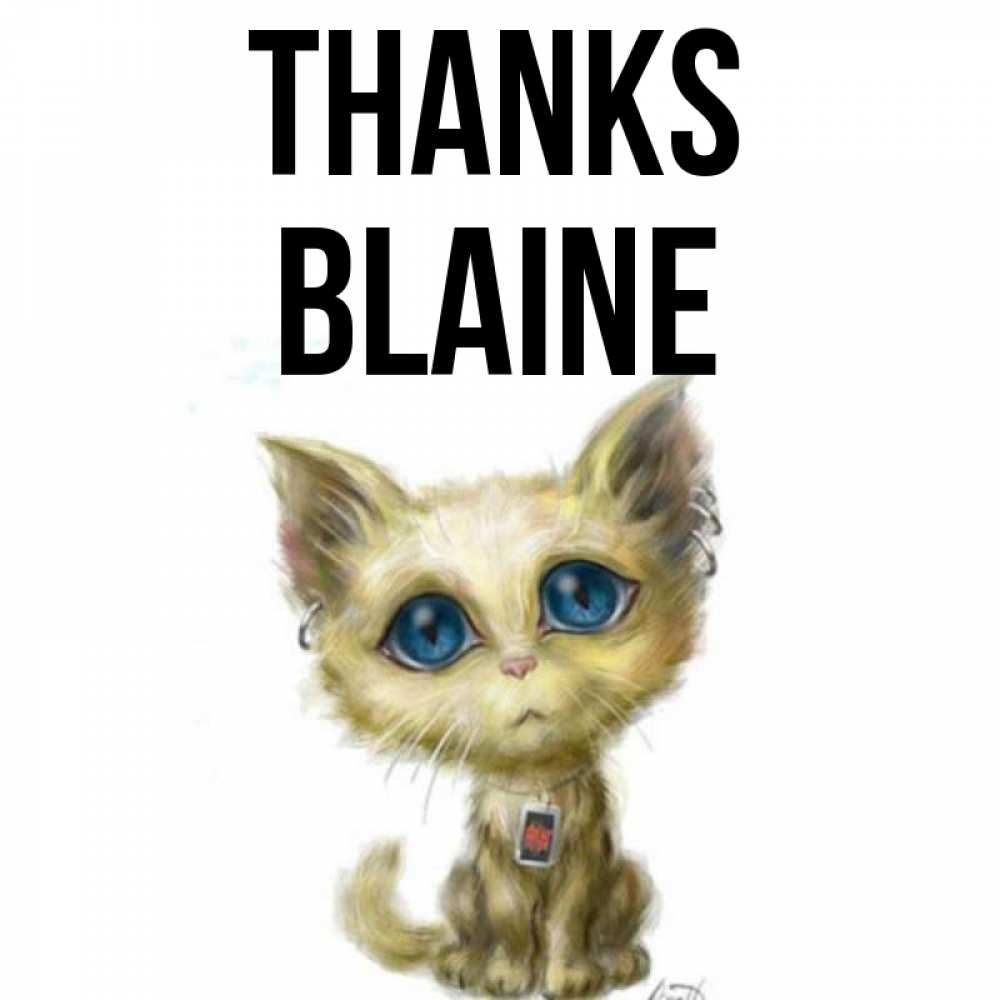 Greetings card с именем, Blaine Thanks рисованный кот благодарит вас Greetings with text for free download 