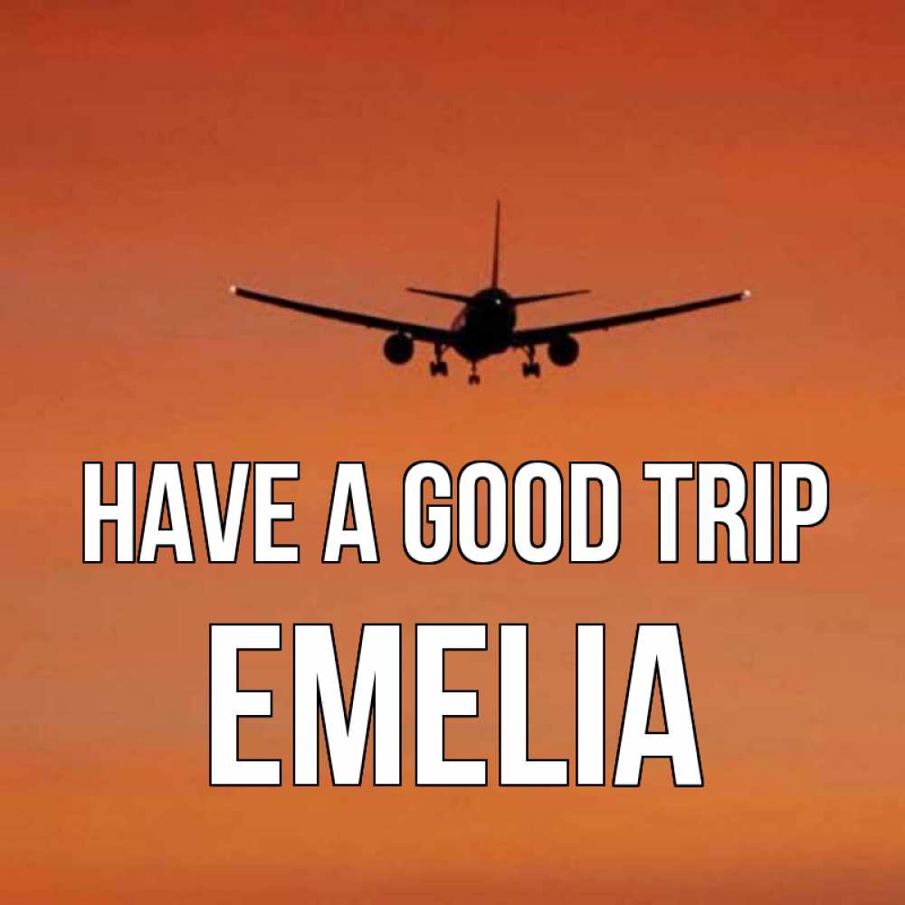 Greetings card с именем, Emelia Have a good trip силуэт самолета Greetings with text for free download 