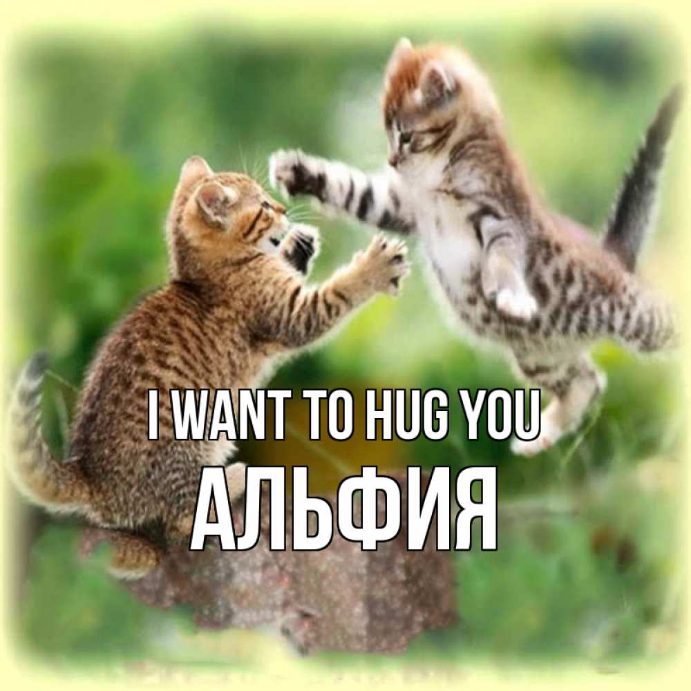 Greetings card с именем, Альфия I want to hug you игры котят Greetings with text for free download 