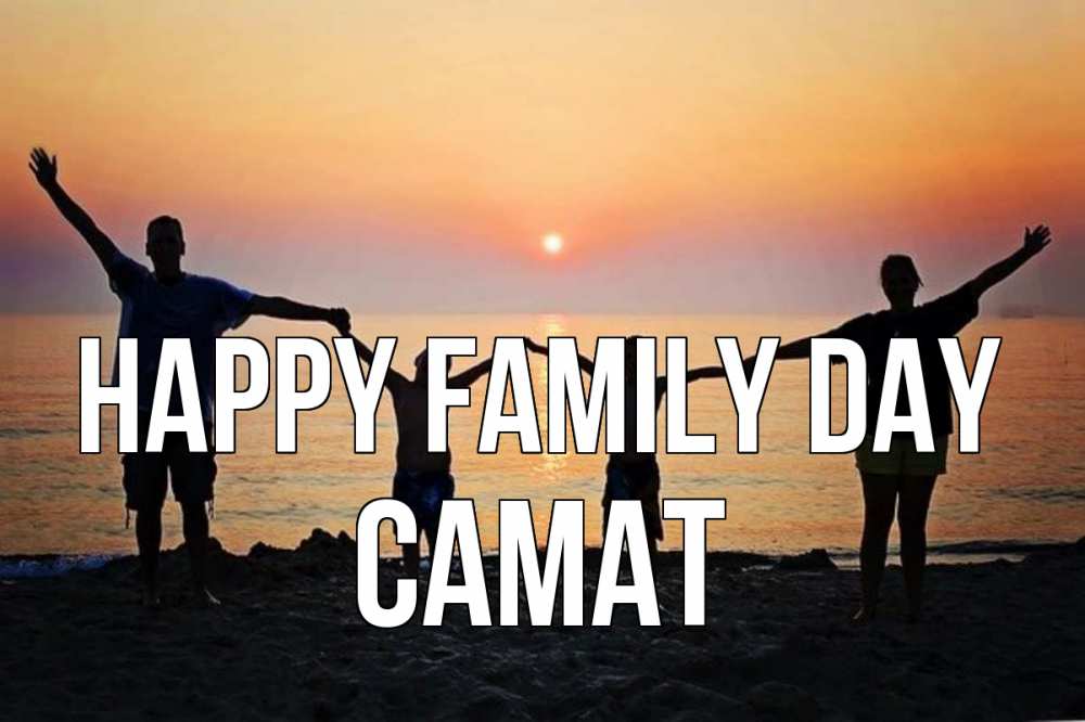 Greetings card с именем, САМАТ happy family day мама, папа, дети, дочка,сын, море, пляж, закат Greetings with text for free download 