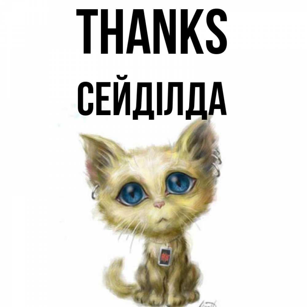 Greetings card с именем, СЕЙДІЛДА Thanks рисованный кот благодарит вас Greetings with text for free download 