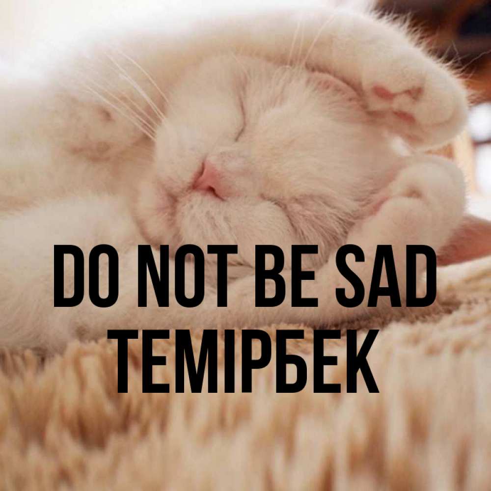 Greetings card с именем, ТЕМІРБЕК Do not be sad Котенок спит Greetings with text for free download 
