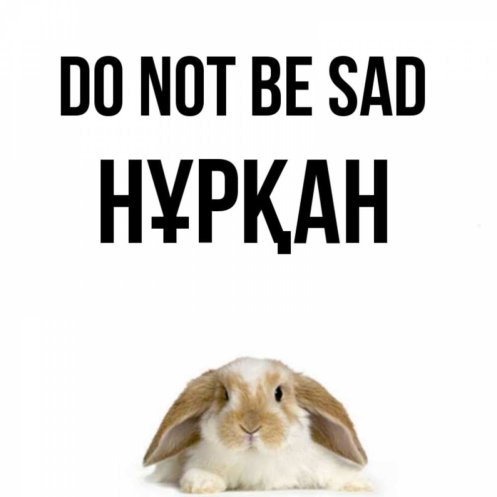 Greetings card с именем, Нұрқан Do not be sad коричнево белый заяц с большими ушками Greetings with text for free download 