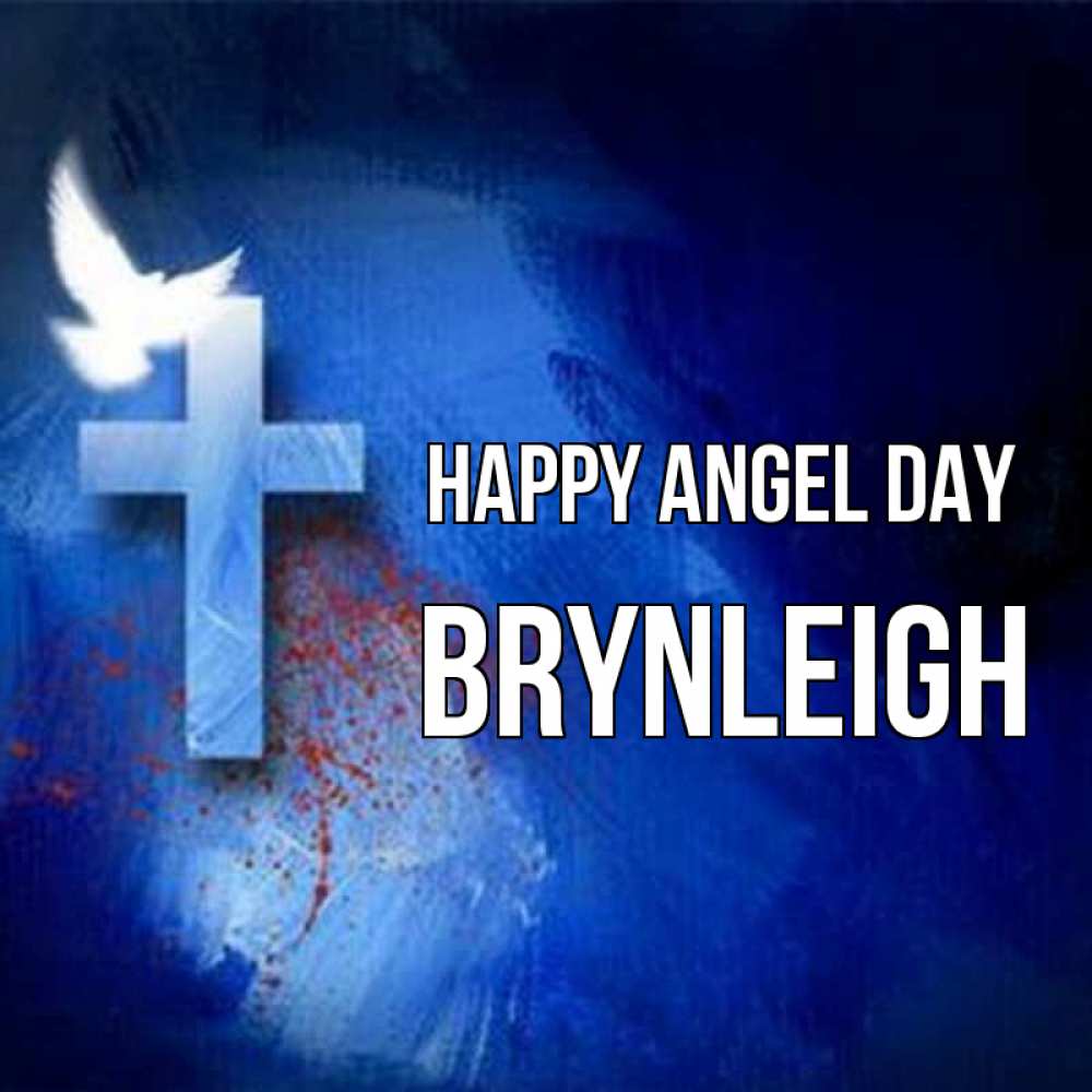 Greetings card с именем, Brynleigh happy angel day Синий фон и птица Greetings with text for free download 