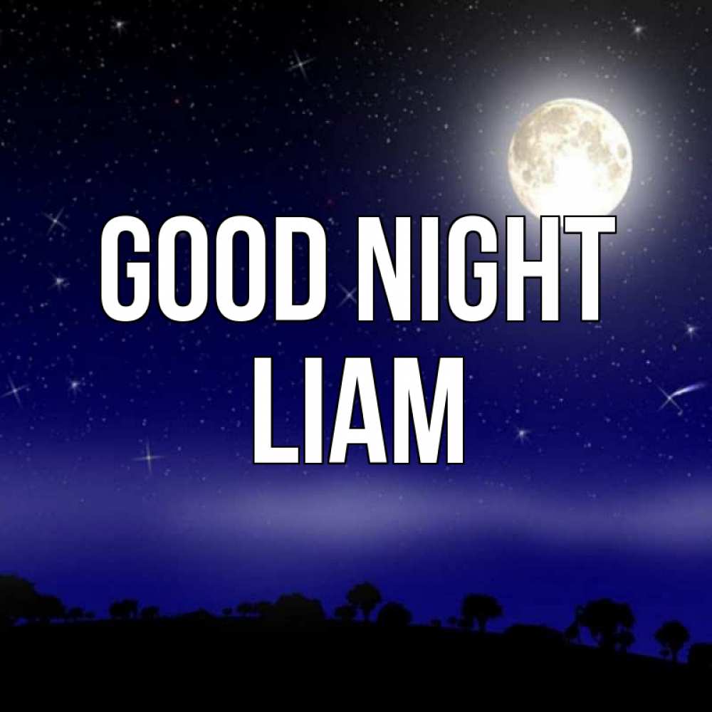 Greetings card с именем, Liam Good night ночное небо и лесная опушка при свете луны Greetings with text for free download 